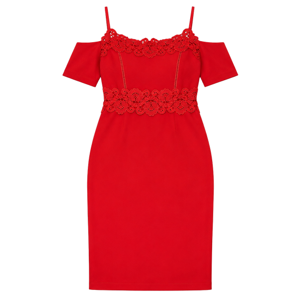 Red Lace Cold Shoulder Plus Size Cocktail Wedding Guest Dress Size 12