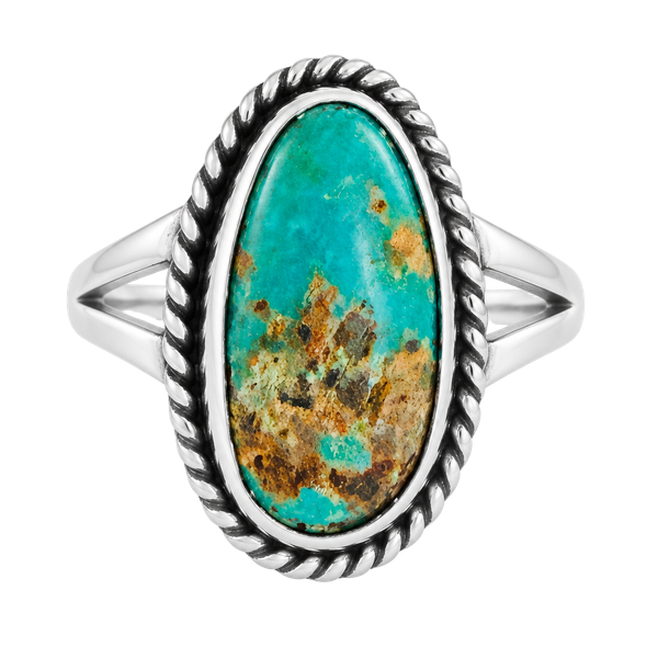 Sterling Silver Natural Turquoise Ring Rope Bezel Southwestern Style Size 5.5