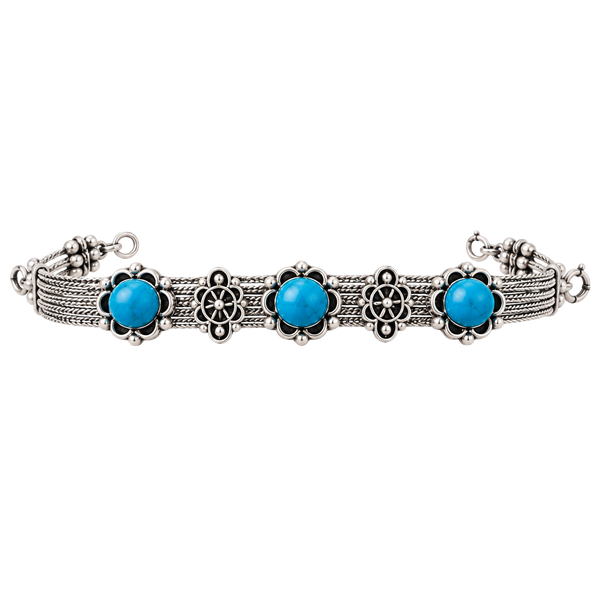 Vintage Sterling Silver 925 Turquoise Floral Multi-Stone Bracelet Signed 7"