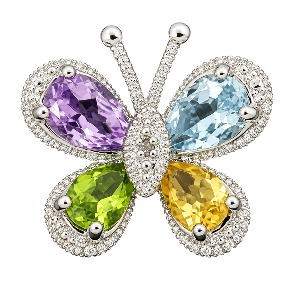 Vintage Sterling Silver Butterfly Pendant Amethyst Topaz Peridot Citrine