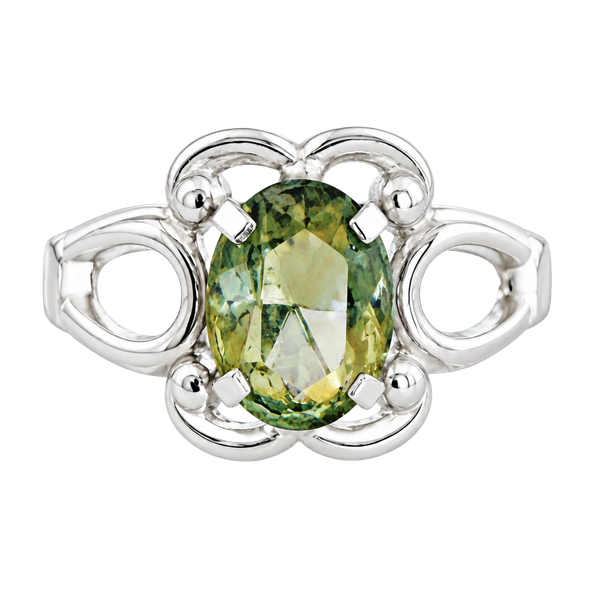 Vintage Rhodium Electroplate Ring Smoky Stone Pierced Shoulders Size 6.5