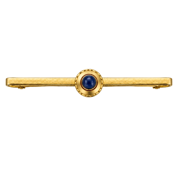 Antique 14K Gold & Sapphire Cabochon Bar Brooch | Edwardian c.1900–1920