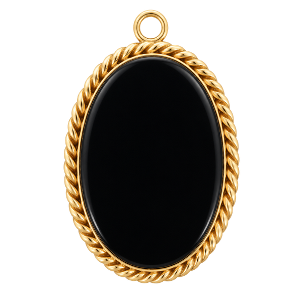 Vintage 14K Gold Filled Black Onyx Oval Brooch Pin Pendant | Rope Twist Border |