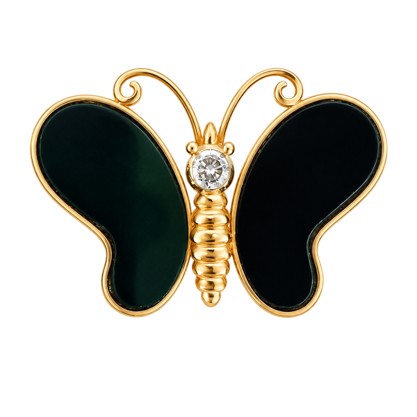 Vintage 14K Gold Black Onyx Butterfly Brooch | Diamond Accent 2.2 g
