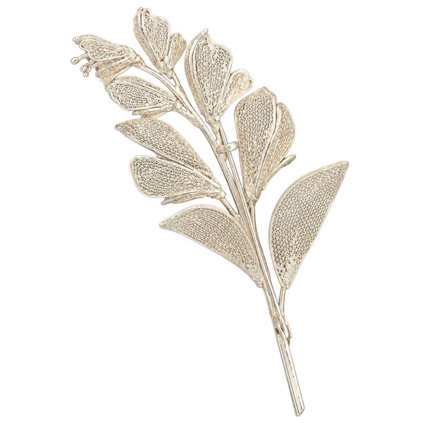 Large Vintage Silver Filigree Flower Spray Brooch Spun Mesh Portuguese