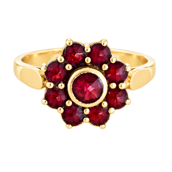 Antique Bohemian Garnet Cluster Ring Silver Gilt Rose Cut Stones Size 6