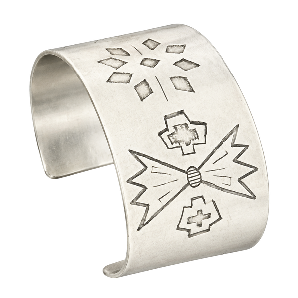 Native American Sterling Silver Wide Cuff Bracelet Hand Stamped Vintage Navajo