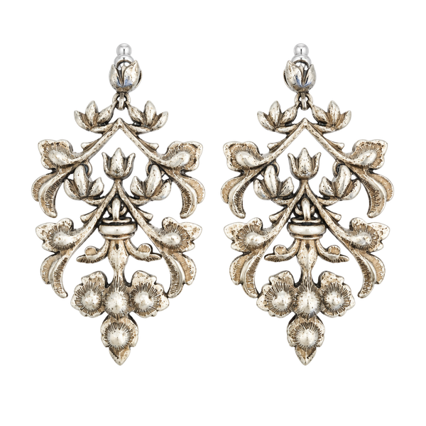 Art Nouveau Sterling Silver Chandelier Dangle Earrings 2.5” Floral 23.7g