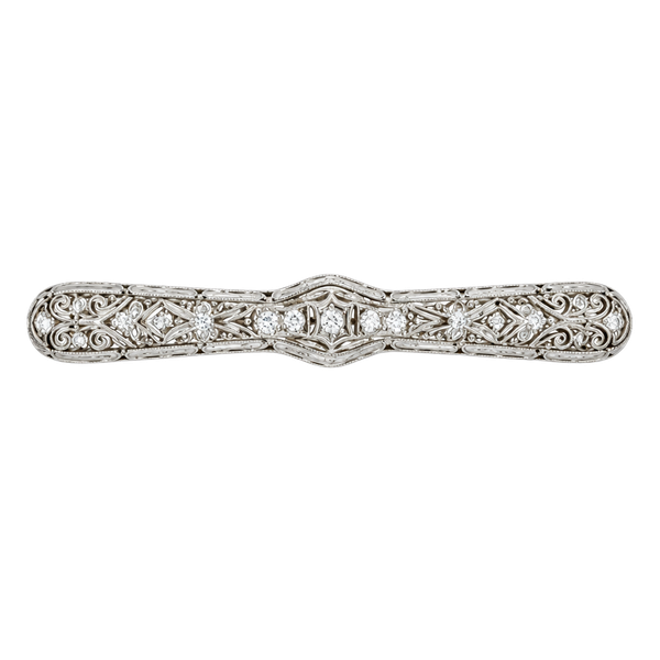 Antique Art Deco Sterling Silver Filigree Bar Brooch | Patent Stamped
