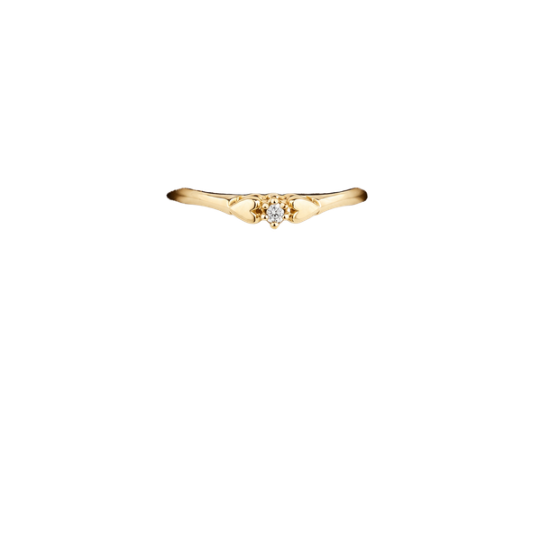 Antique 10K Gold Diamond Double Heart Size 8 Promise Solitaire Ring