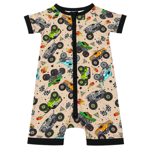 Size 18-24m Monster Jam Monster Truck Short Zipper Romper