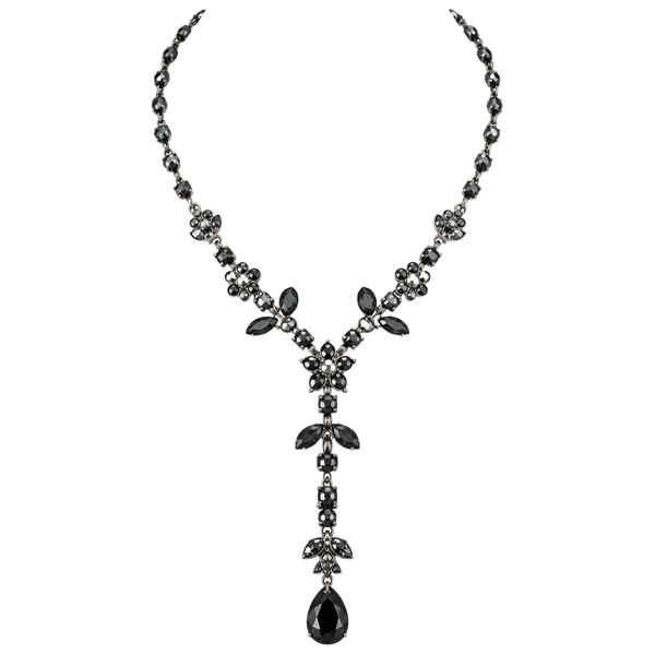 Liz Claiborne Black Rhinestone Y Drop Necklace