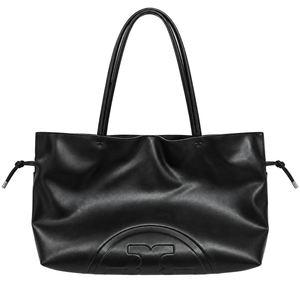 Tory Burch Ella Natuura Drawstring Tote Black Patent Leather