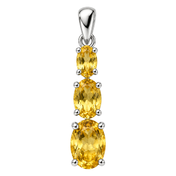 RJ Citrine Gemstone Pendant 925 Sterling Silver Oval Cut Three Stone