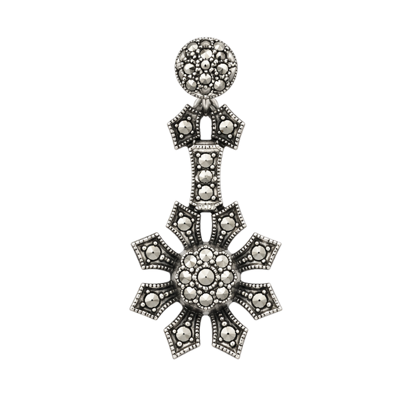 Sterling Silver Marcasite Star Drop Earrings Vintage