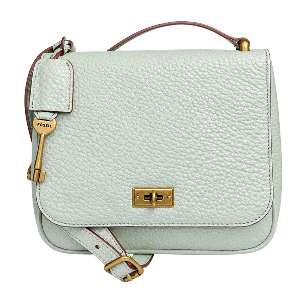 Fossil Memoir Flap Crossbody Bag Mint Green Pebbled Leather