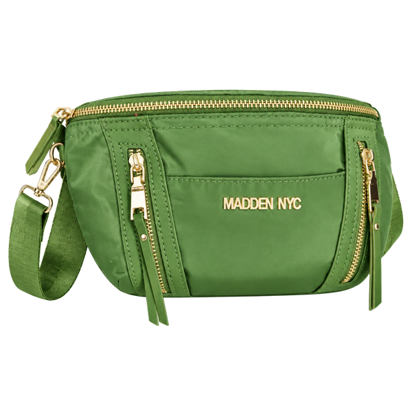 Madden NYC Multi Zipper Fanny Pack Crossbody Olive Green Nylon