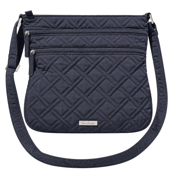 Solid Black Vera Bradley Triple Zip Hipster Bag Tote Purse Microfiber