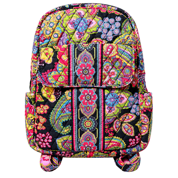 Vera Bradley Symphony in Hue Quilted Backpack Purse Pink Black Yellow Paisley