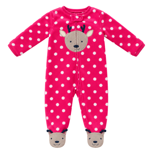 Carter's Just One You Reindeer Footed Sleeper Size 3M Red Polka Dot Fleece