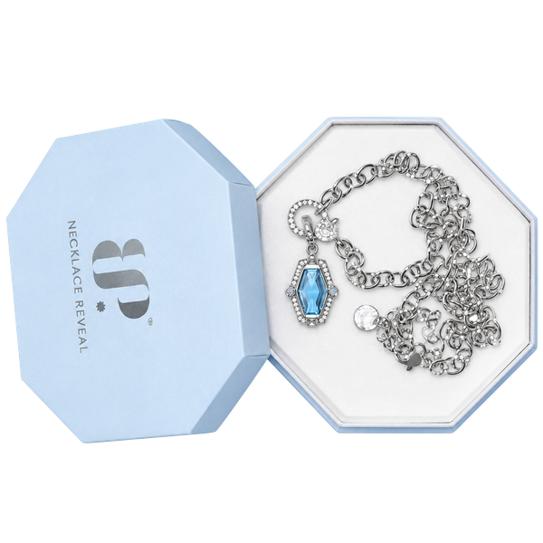 Bomb party link necklace with blue stone pendant