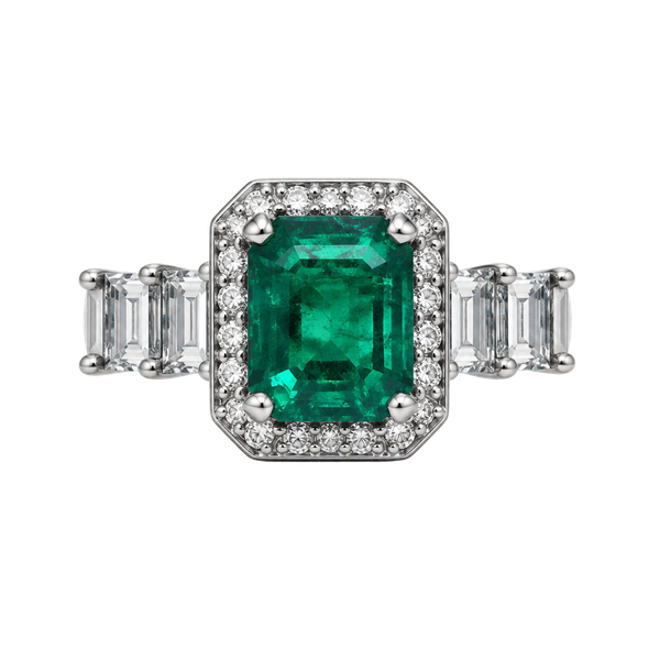 Emerald stone Rodium plated ring sz 8