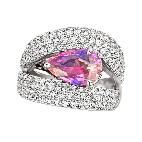 Bomb Party Ring Size 6 Pink Stone Pavé Silver-Tone