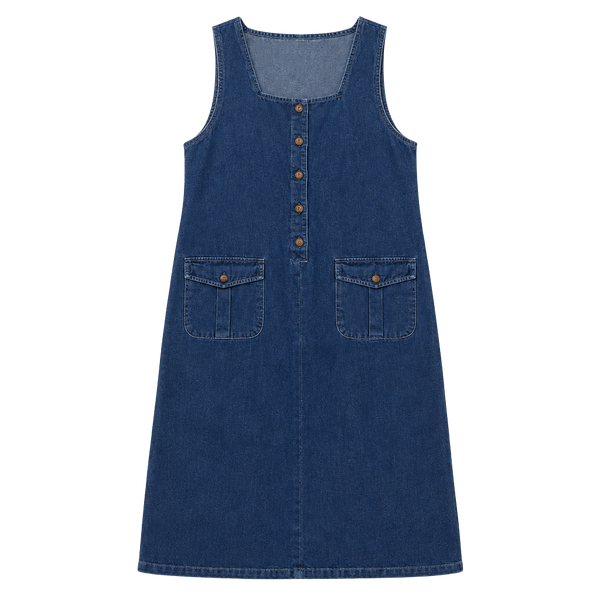 90s vintage Denim Maxi Dress 100% cotton Button Front Sleeveless Jumper size 12