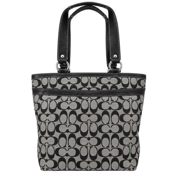 Coach Signature C Black Grey Monogram Canvas Leather Tote Bag F14936