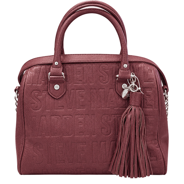 Steve Madden Embossed Satchel Handbag Brown Tassel