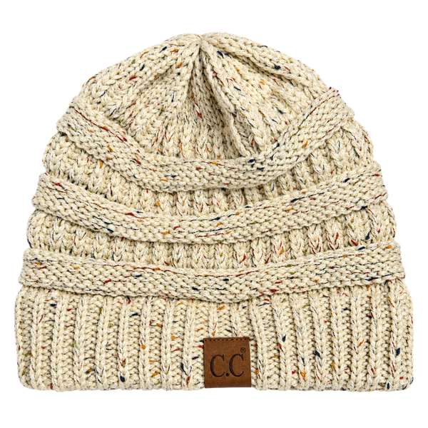 C.C. Knit Beanie Confetti Speckled Winter Hat Cream