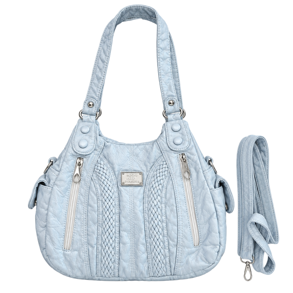 JINGPIN Light Blue Faux Leather Quilted Crossbody Shoulder Bag