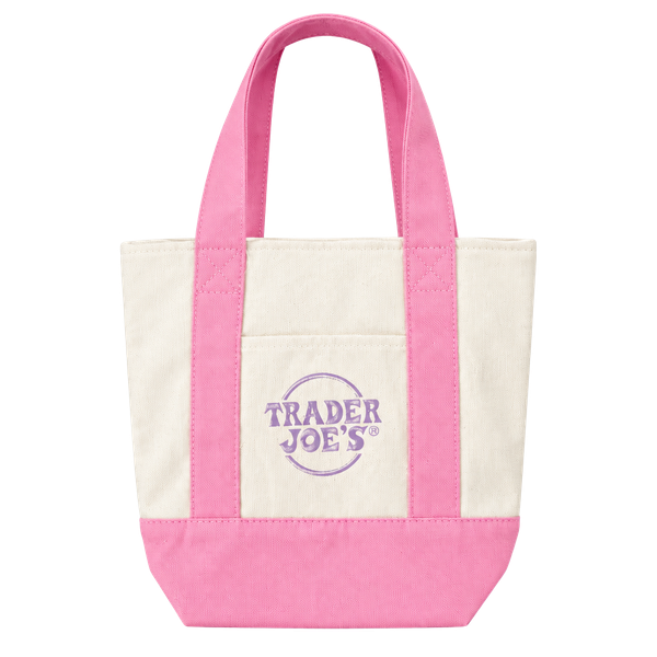 NWT Trader Joe's Mini Pastel Canvas Tote Bag Pink