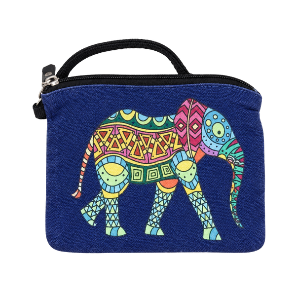 Elephant Print Canvas Zipper Pouch