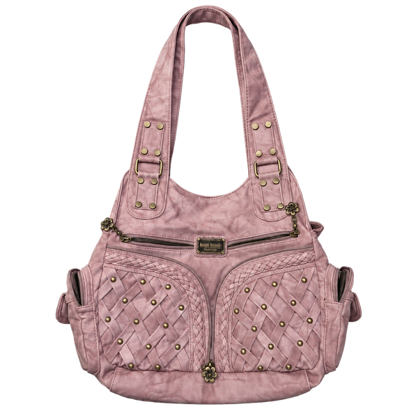 Angel Barcelo Pink Woven Studded Hobo Shoulder Bag