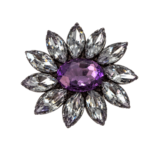 Vintage Purple Crystal Flower Rhinestone Brooch Pin 2.5""