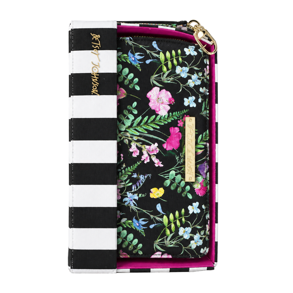 Betsey Johnson Black Floral Zip Around Wallet NWT
