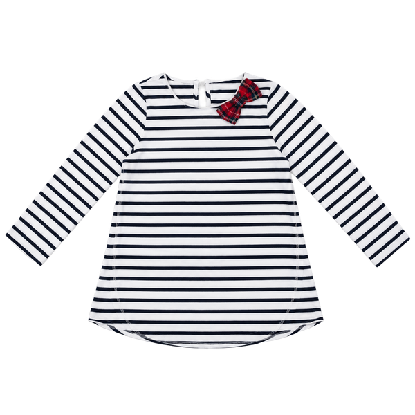 Mudpie Long Sleeve Striped Tunic Top with Plaid Bow Large (4T-5T)