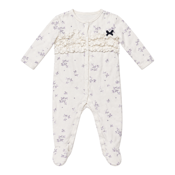 Petit Lem Romper Ruffle Footie Bows 0-3M White