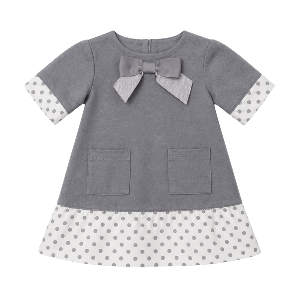 Lilly Wicket Dress Size 3-6M Gray Bow Polka Dot