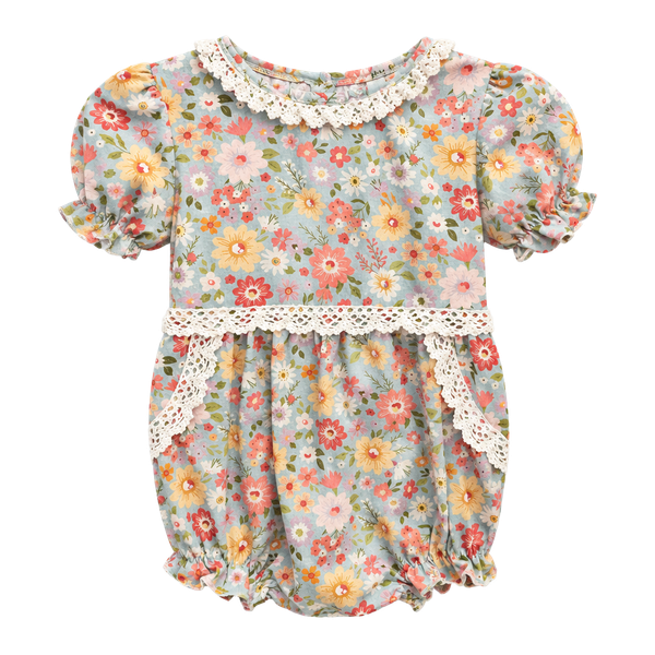 Abby & Evie Bubble Romper Size 9M Blue Floral