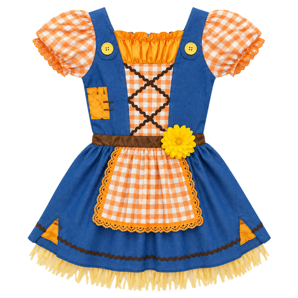 Way To Celebrate Scarecrow Costume Size M 8-10 Girls Halloween Country Dress