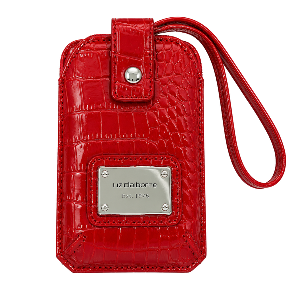 Liz Claiborne Red Croc Embossed Wristlet Wallet ID Card Holder