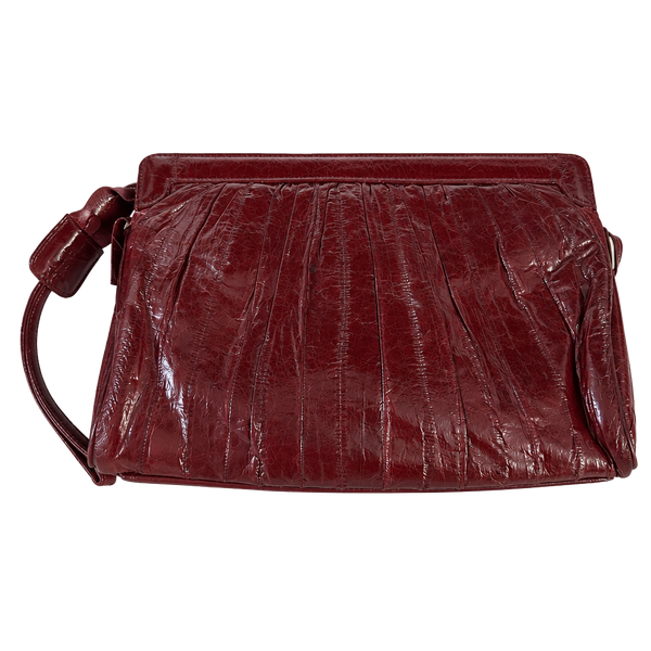 Vintage Genuine Eel Skin Shoulder Bag 12 in x 8 in Burgundy Clutch