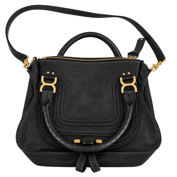 Chloe Marcie Satchel Bag Black Grained Leather