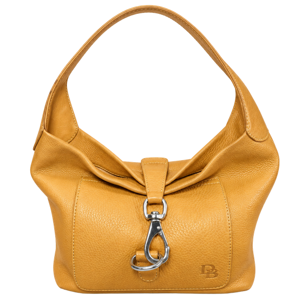 Dooney & Bourke Mustard Yellow Pebbled Leather Hobo Shoulder Bag Logo Lock