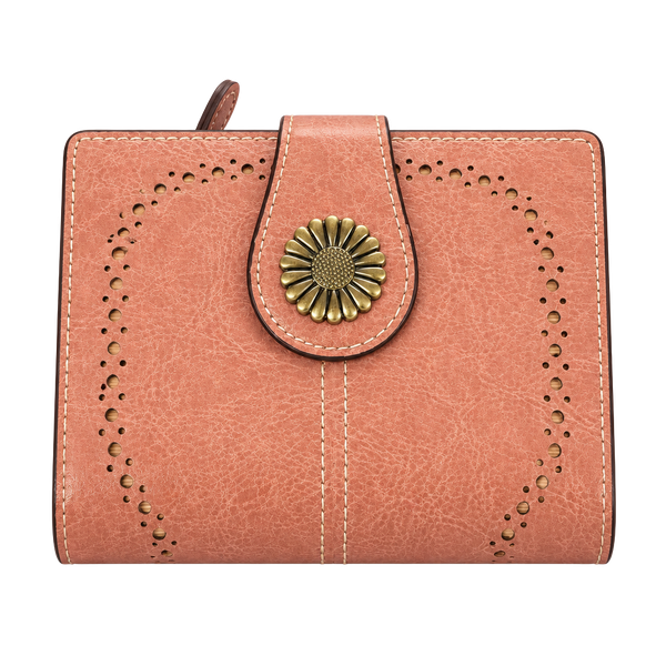 Pink Leather Bifold Sunflower Clasp Wallet