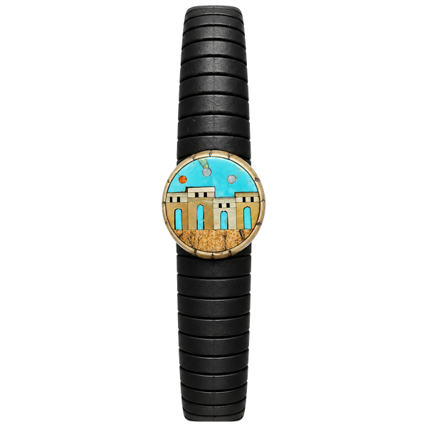 Native American Pueblo Inlay Silver Ring Size 10 Turquoise