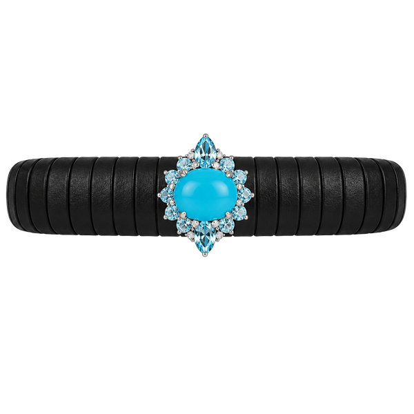 Turquoise and Blue Topaz Halo Cocktail Ring Size 9.25