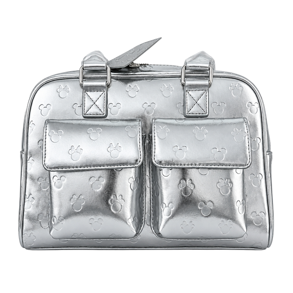 Loungefly Disney Mickey Minnie Metallic Silver Bowler Bag Purse